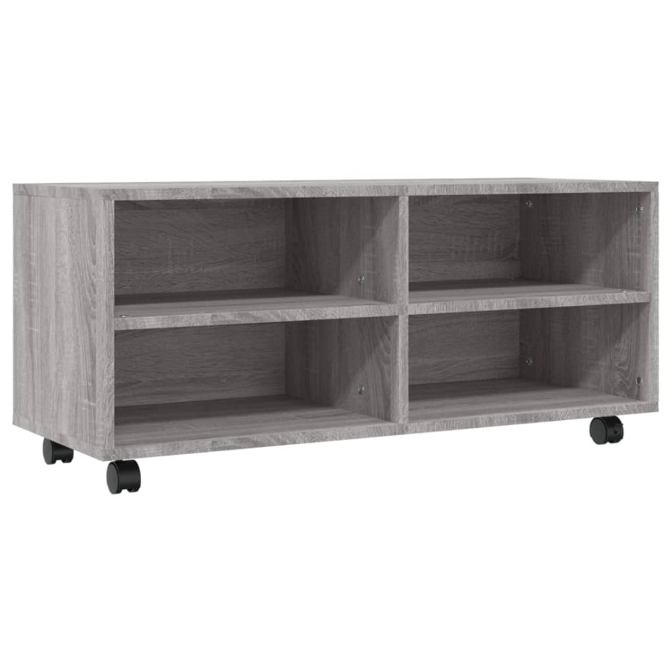 Mueble de TV con ruedas madera contrachapada gris 90x35x35