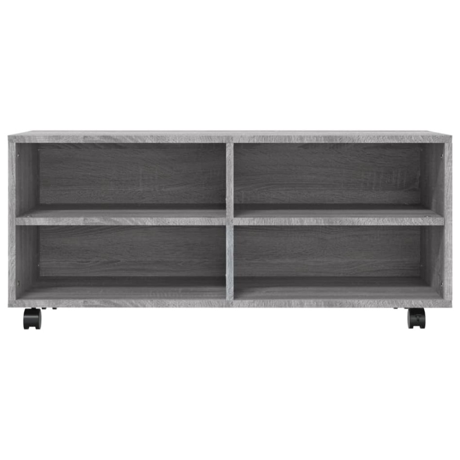 Mueble de TV con ruedas madera contrachapada gris 90x35x35