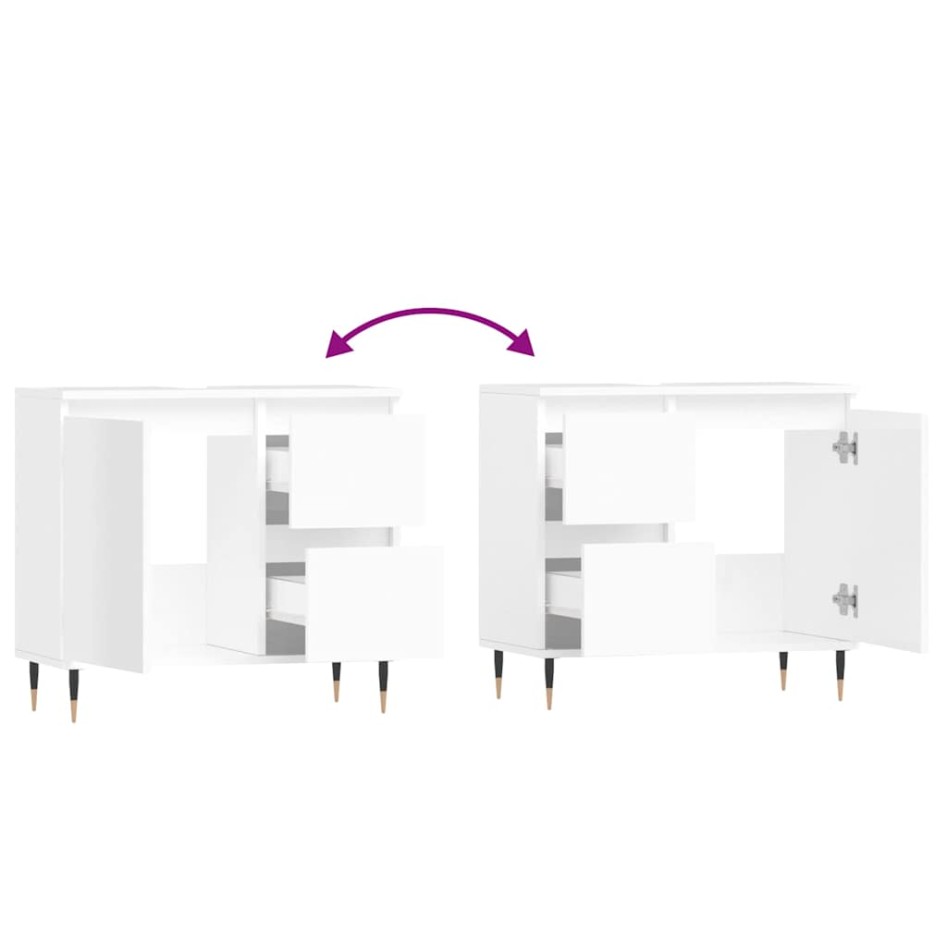 Armario de baño madera contrachapada blanco brillo 65x33x60