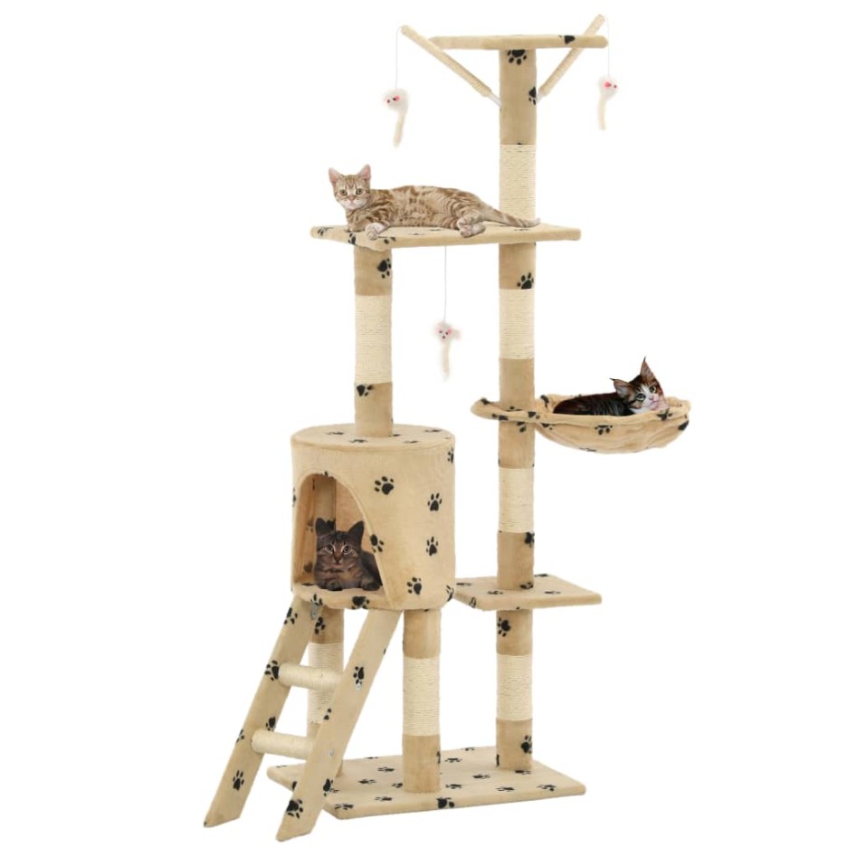 Rascador para gatos con poste de sisal 138 cm huellas