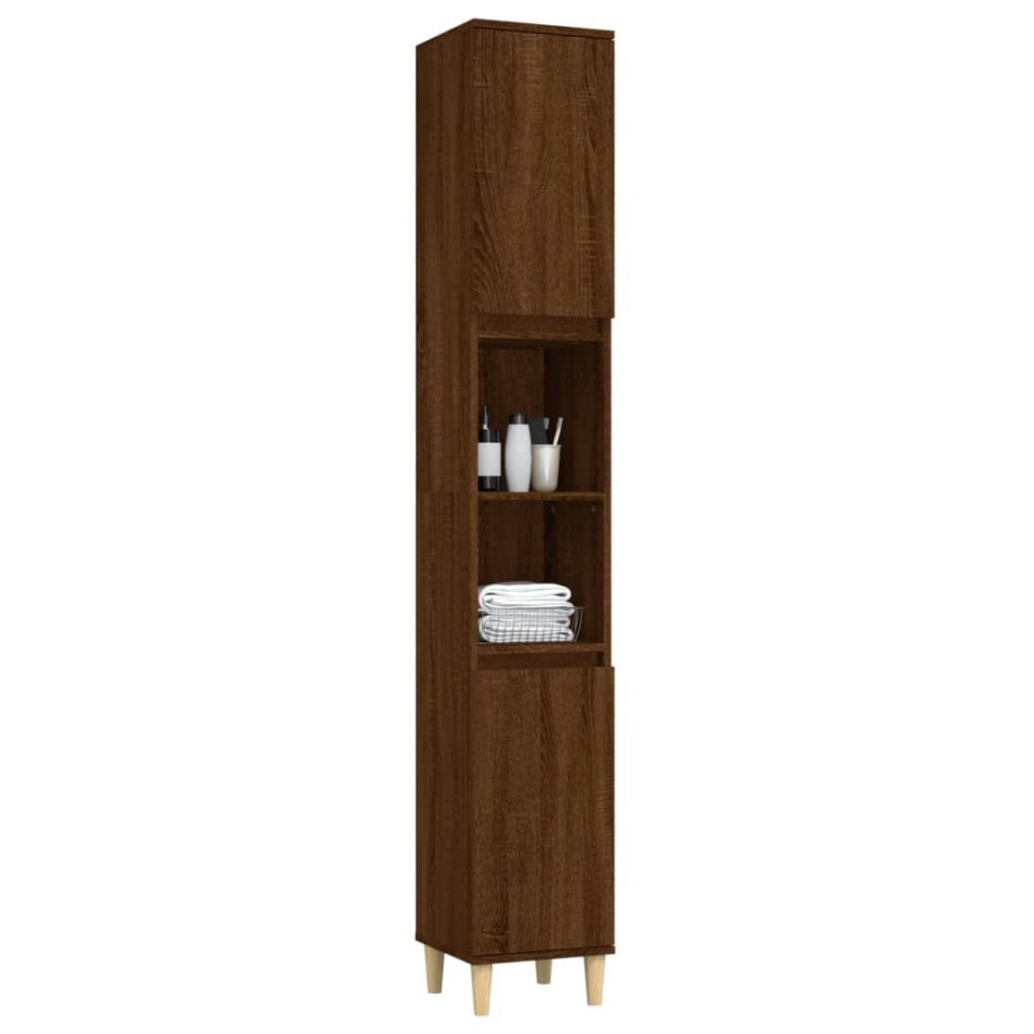 Armario de baño madera contrachapada roble marrón 30x30x190