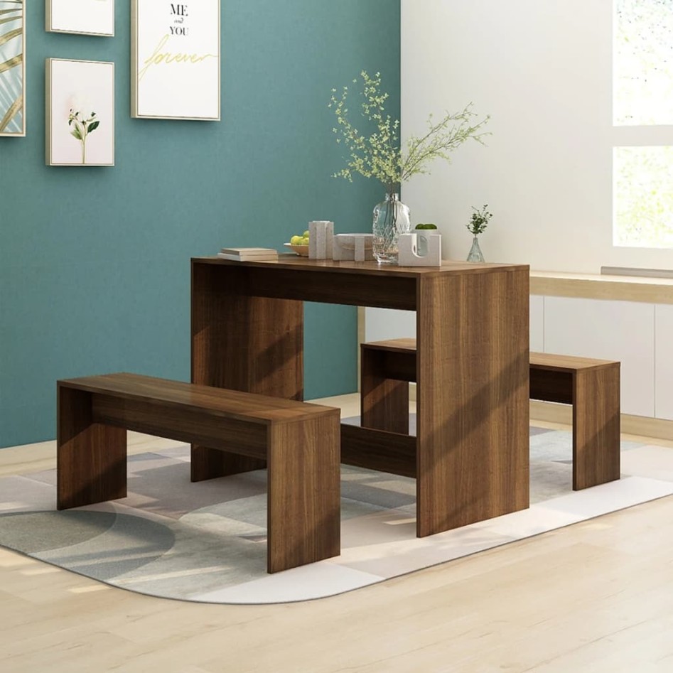 Juego de comedor 3 piezas madera ingeniería marrón