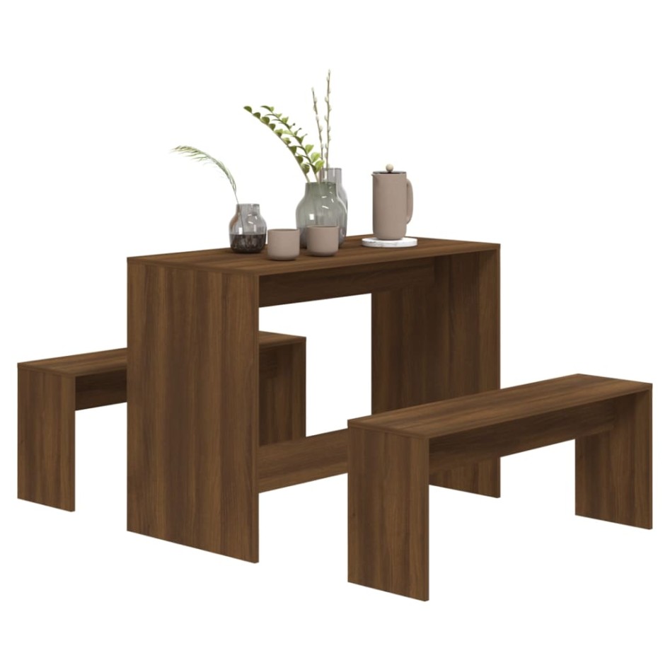 Juego de comedor 3 piezas madera ingeniería marrón