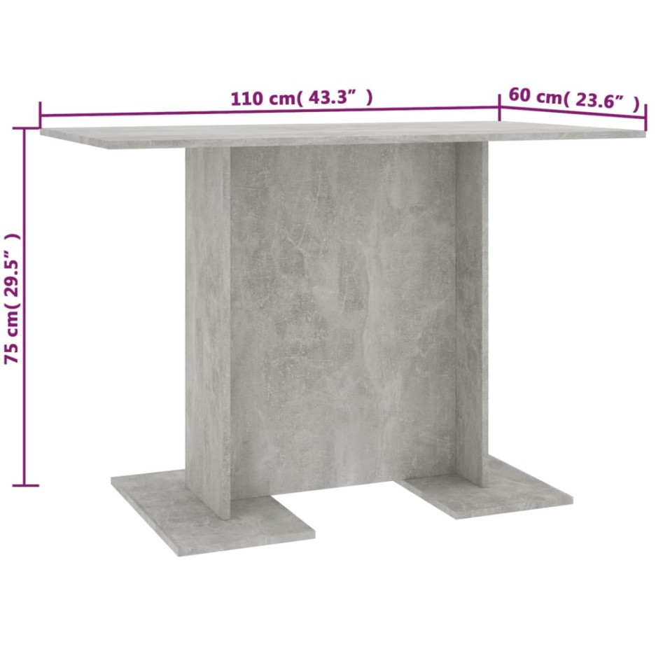 Mesa de comedor de madera gris hormigón 110x60x75