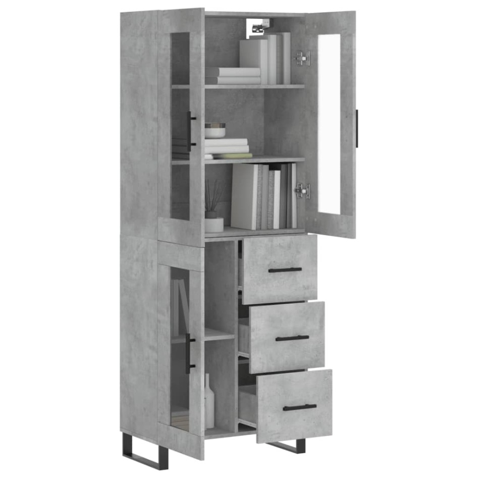 Aparador alto madera contrachapada gris hormigón 69,5x34x180