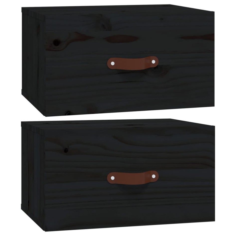 Mesitas de noche de pared 2 uds negro 40x29,5x22