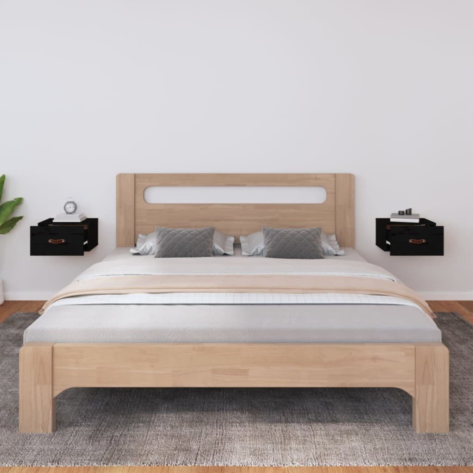 Mesitas de noche de pared 2 uds negro 40x29,5x22