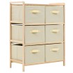 Estantería de almacenaje 6 cestas de tela madera de cedro beige