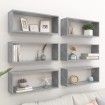 Estante cubo pared 6 uds contrachapado gris hormigón 60x15x23cm