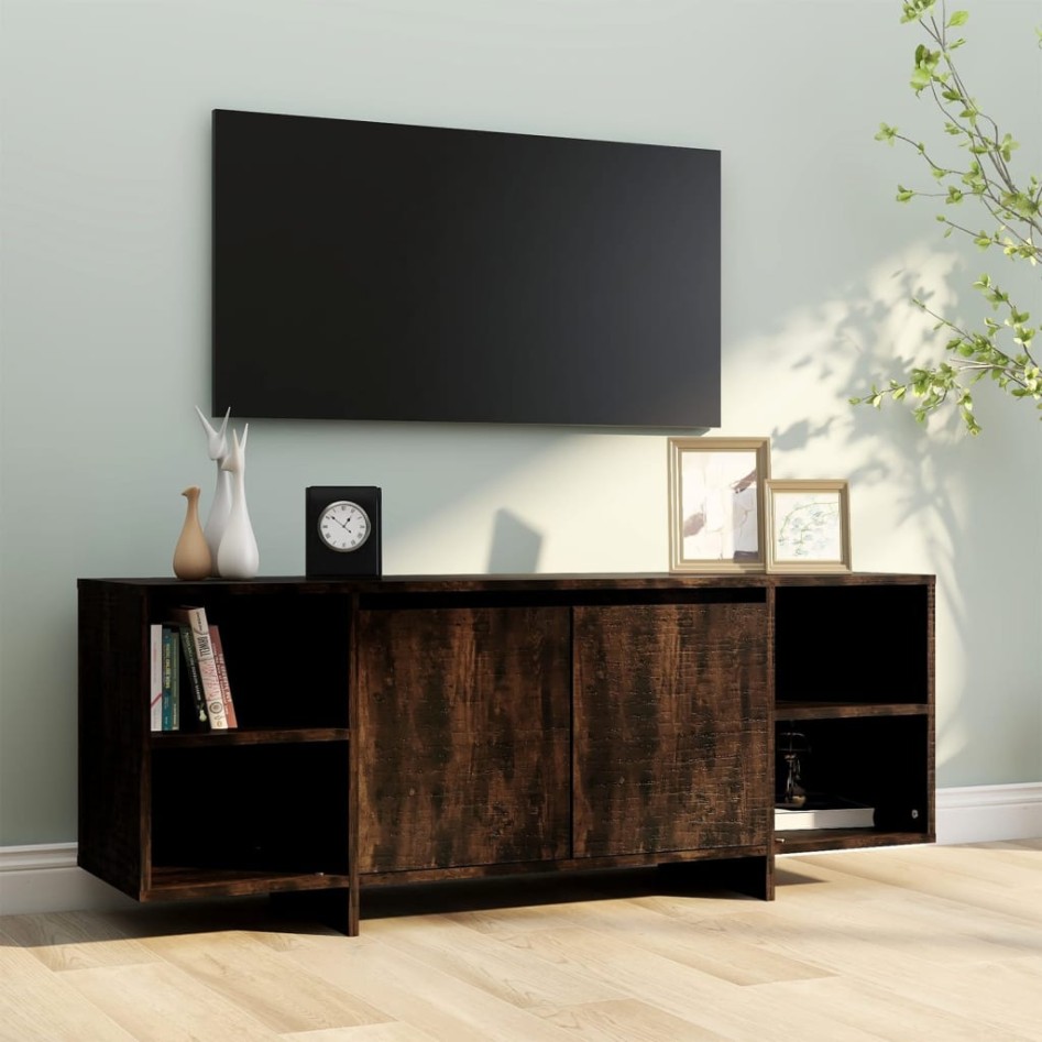 Mueble de TV madera de ingeniería roble ahumado 130x35x50