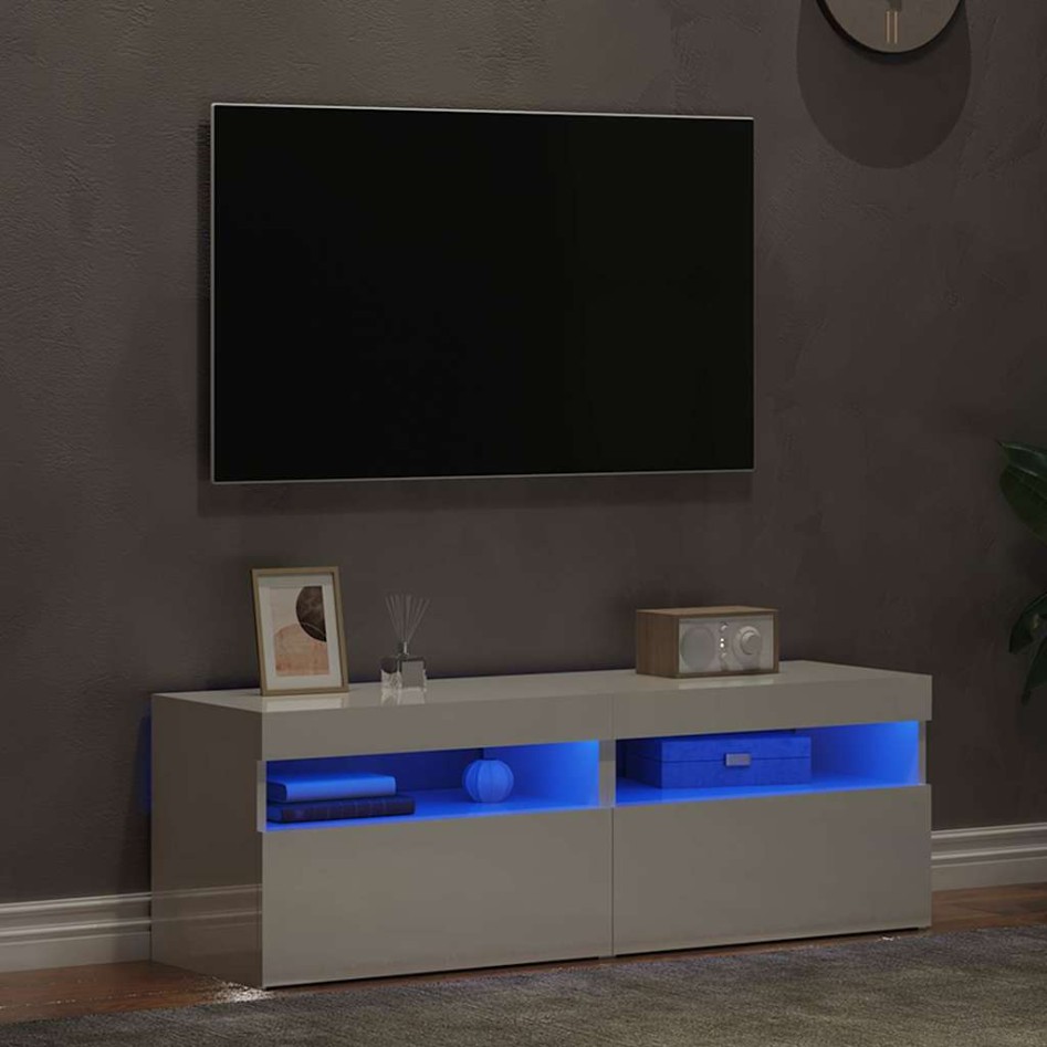 Muebles de TV con luces LED 2 uds blanco brillante 60x35x40
