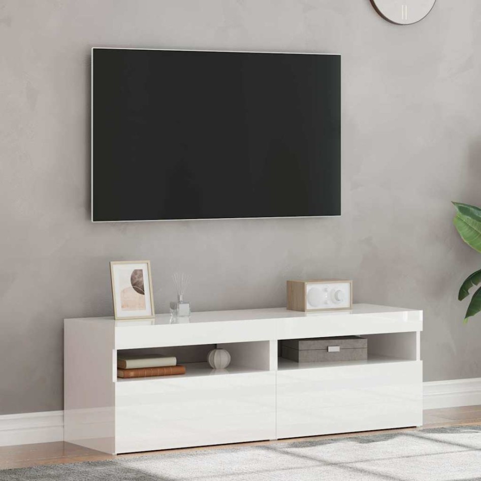 Muebles de TV con luces LED 2 uds blanco brillante 60x35x40