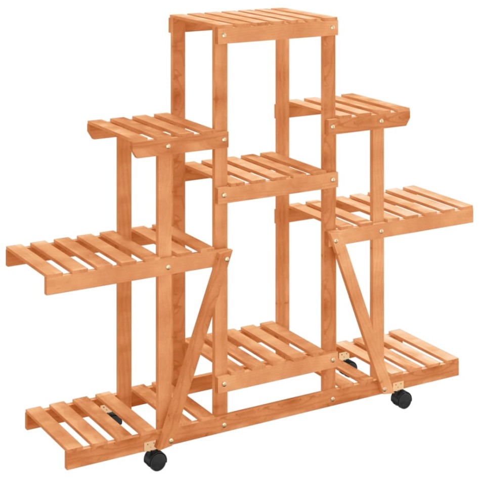 Soporte de flores con ruedas madera maciza abeto 110x25x101