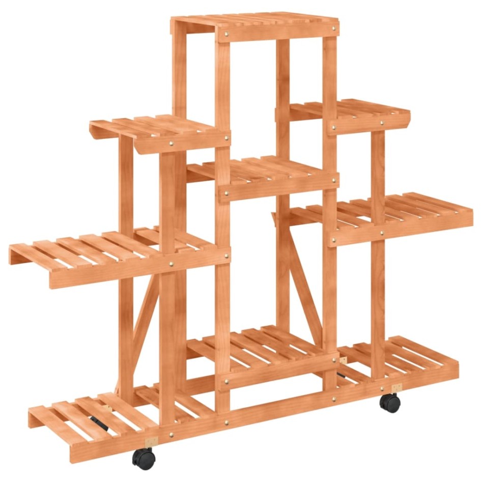Soporte de flores con ruedas madera maciza abeto 110x25x101
