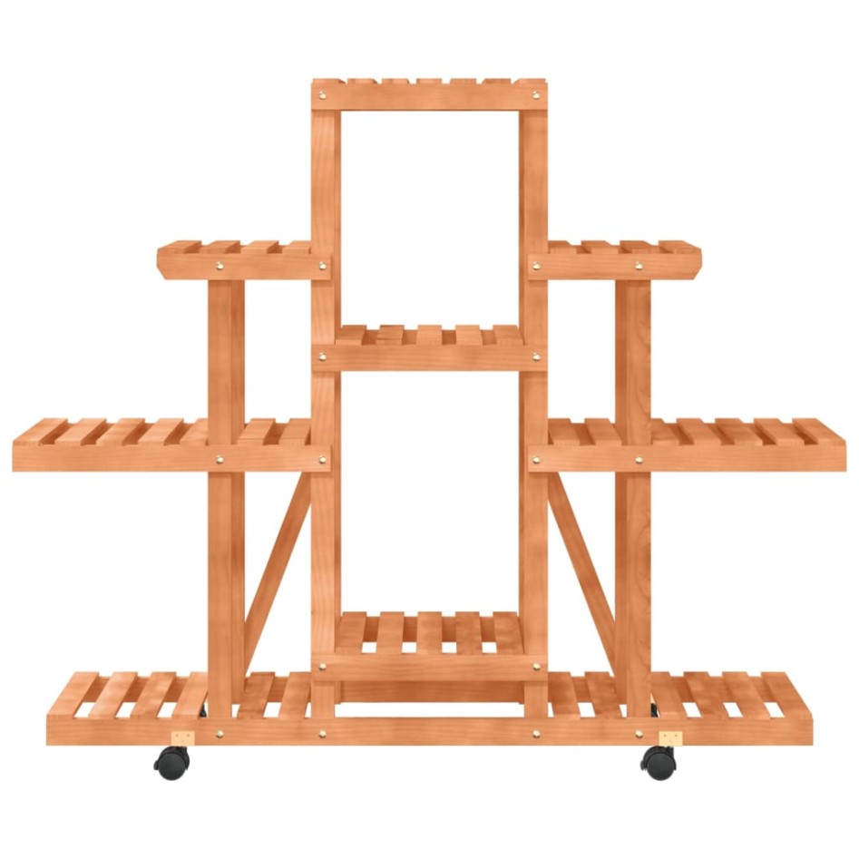 Soporte de flores con ruedas madera maciza abeto 110x25x101