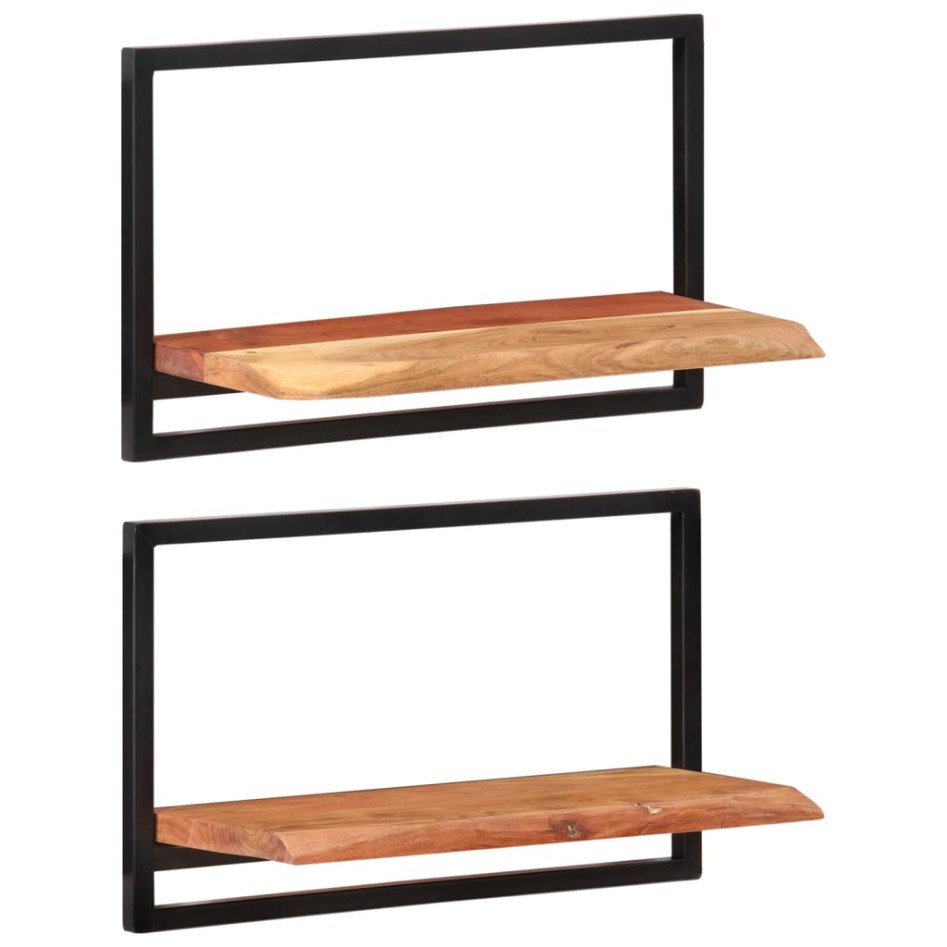 Estantes de pared 2 unidades madera maciza acacia 60x25x35