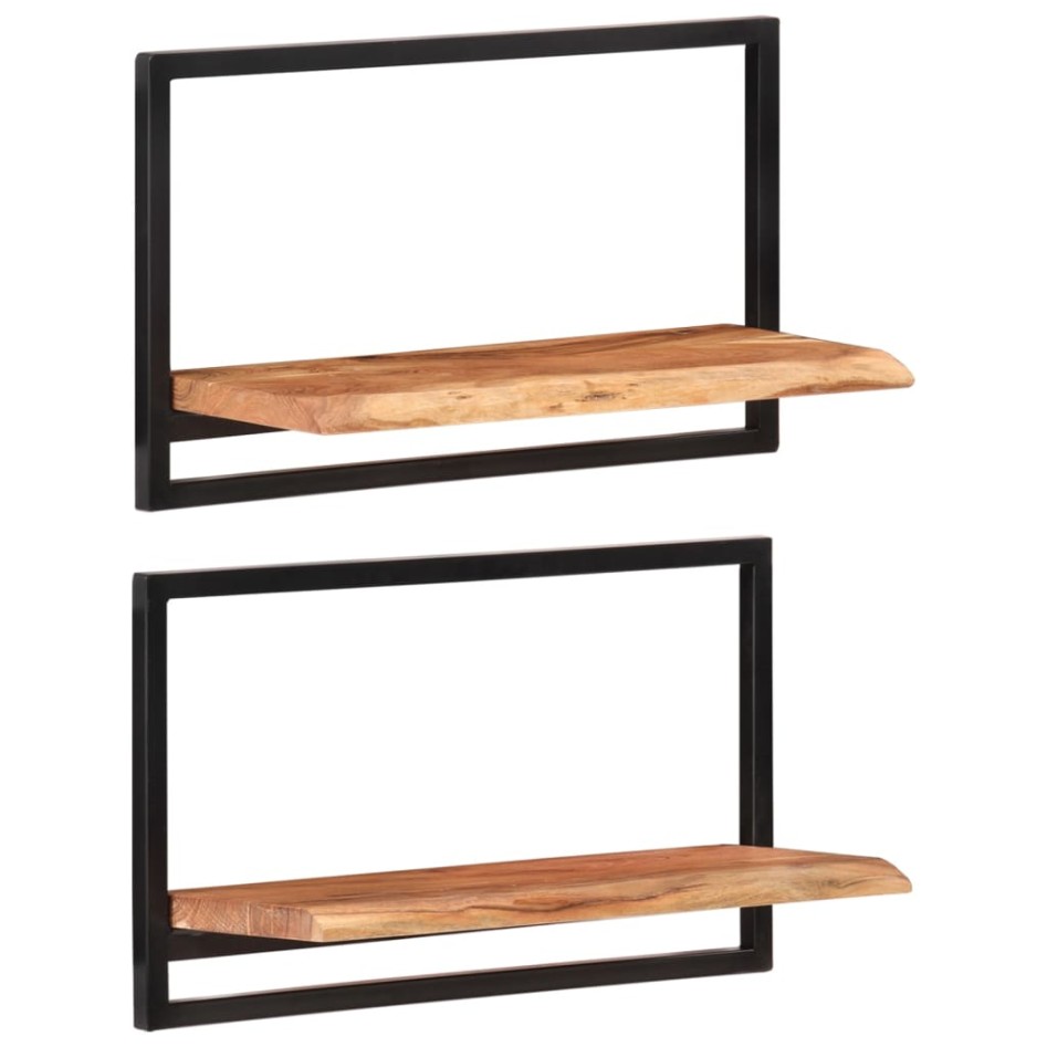 Estantes de pared 2 unidades madera maciza acacia 60x25x35