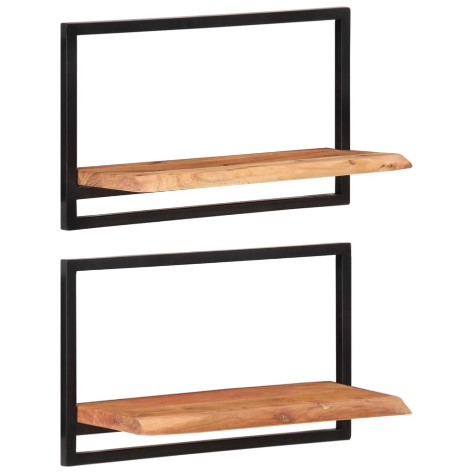 Estantes de pared 2 unidades madera maciza acacia 60x25x35