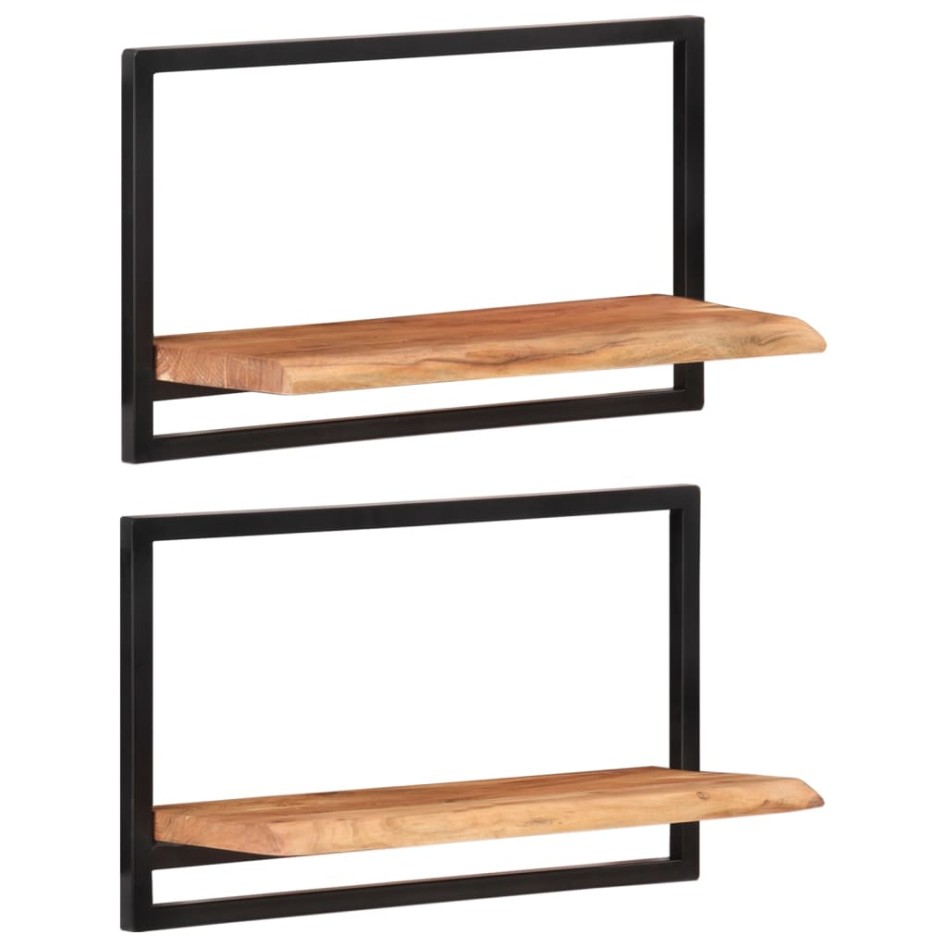 Estantes de pared 2 unidades madera maciza acacia 60x25x35
