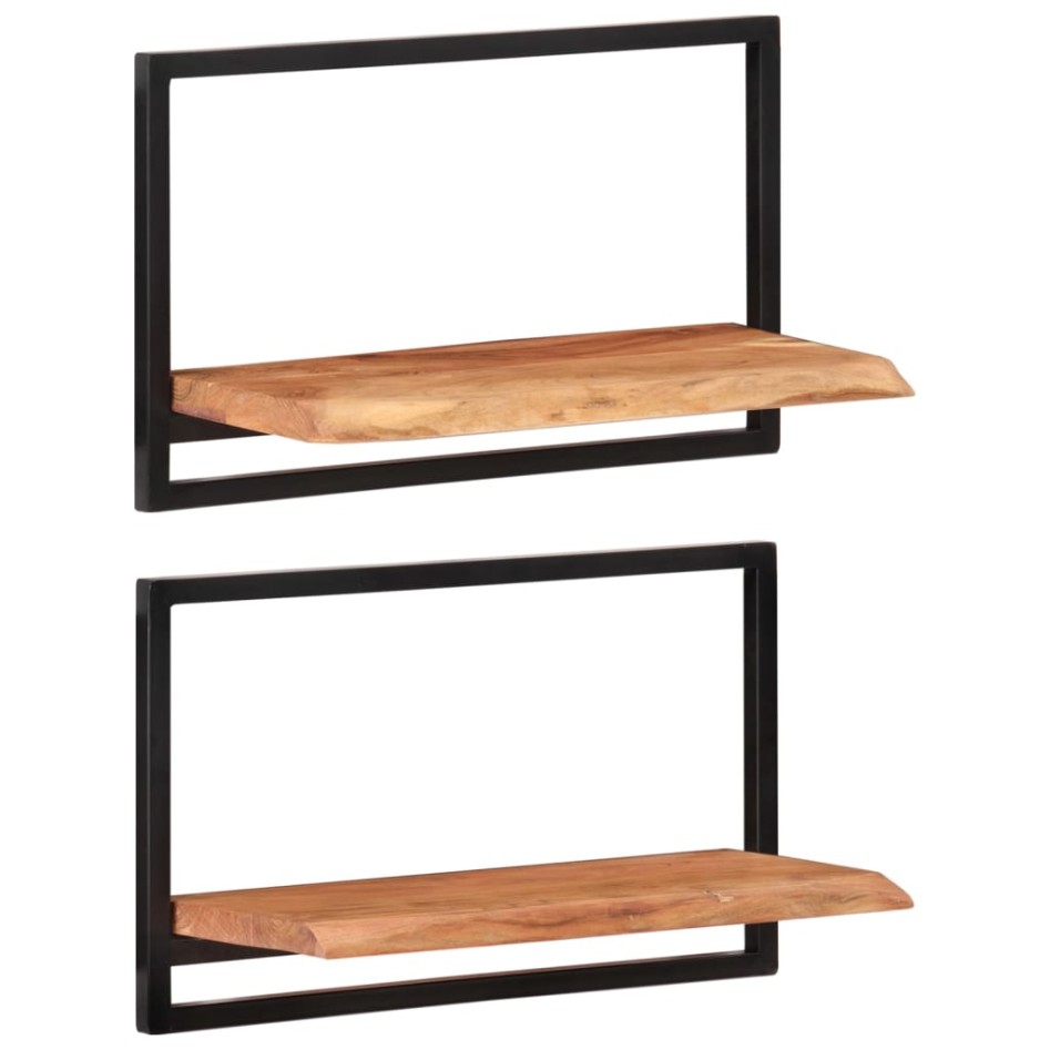 Estantes de pared 2 unidades madera maciza acacia 60x25x35