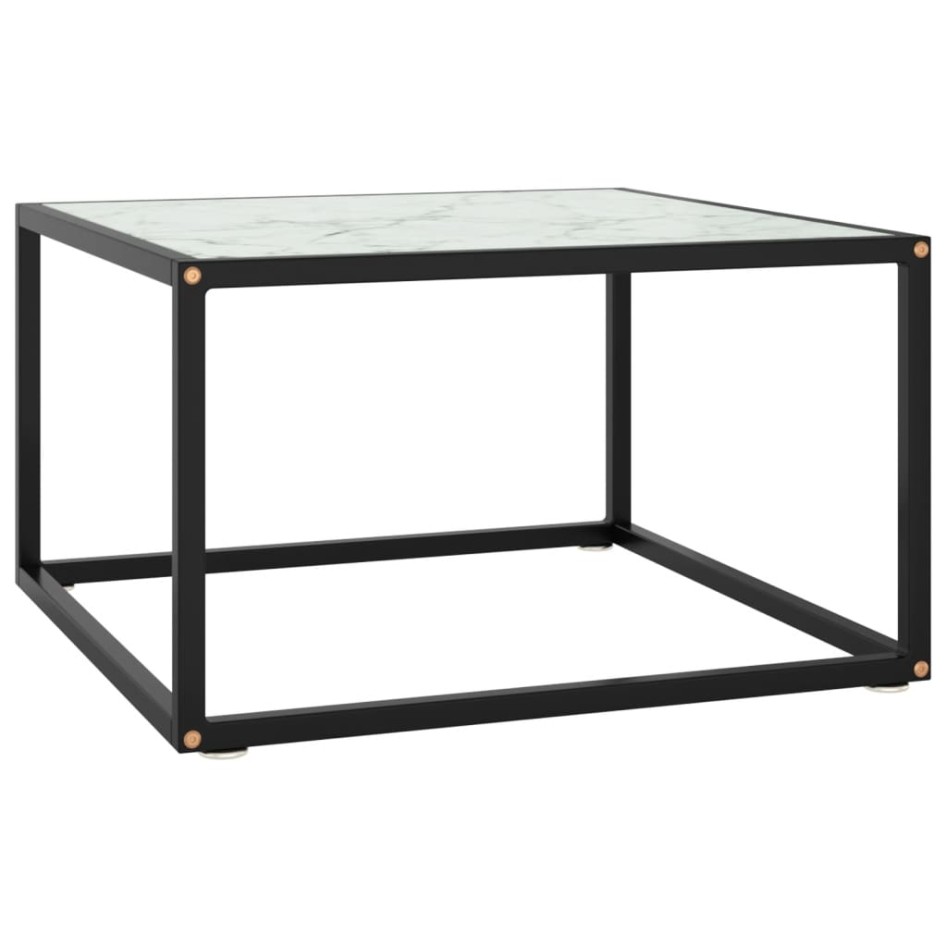 Mesa de centro negra con vidrio de mármol blanco 60x60x35