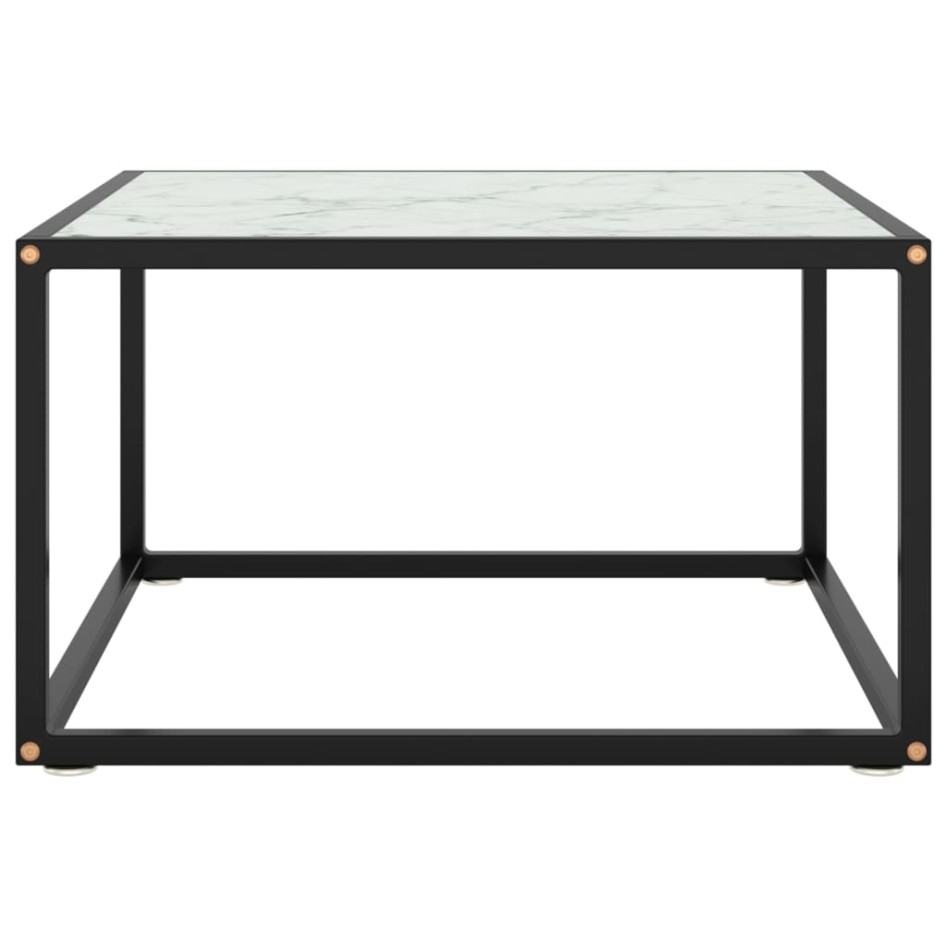 Mesa de centro negra con vidrio de mármol blanco 60x60x35