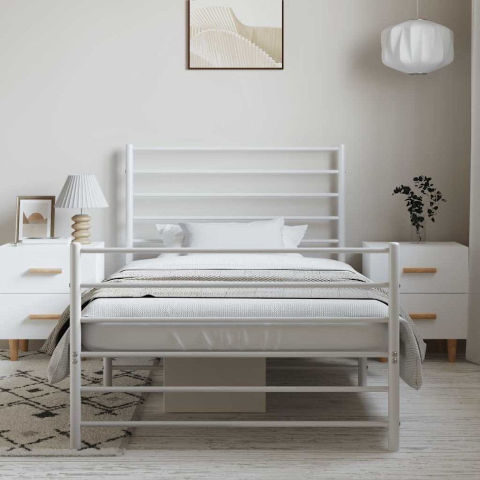 Estructura cama sin colchón con estribo metal blanco 100x190