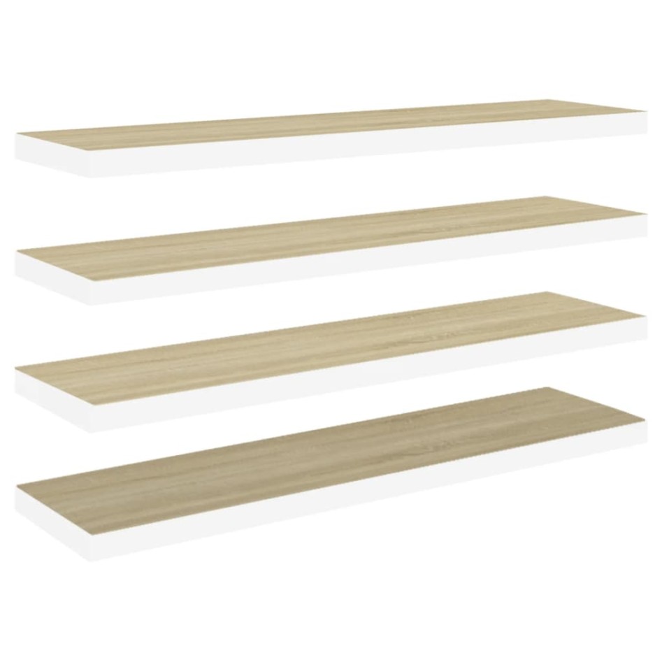 Estante flotante pared 4 uds blanco y roble MDF 90x23,5x3,8