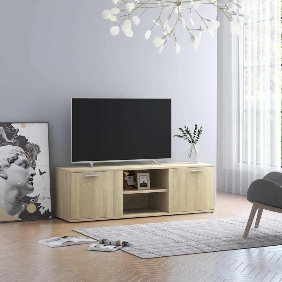 Mueble de TV madera contrachapada color roble 120x34x37