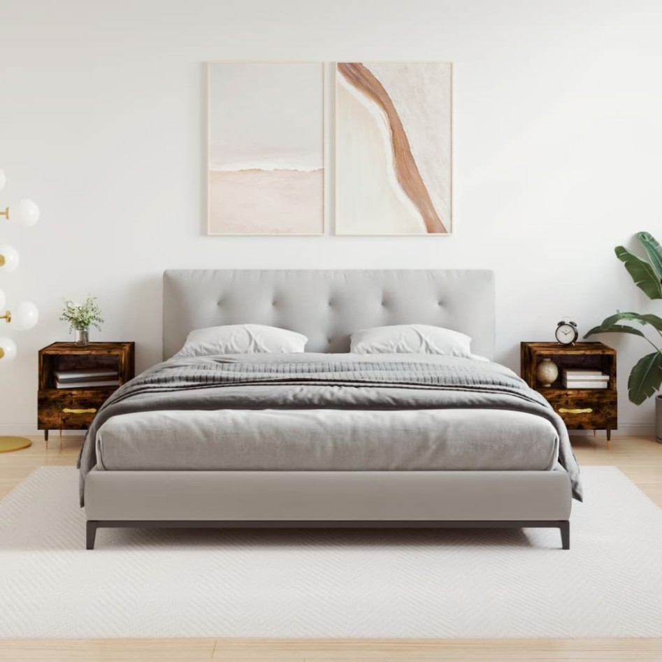 Mesita noche 2 uds madera ingeniería roble ahumado