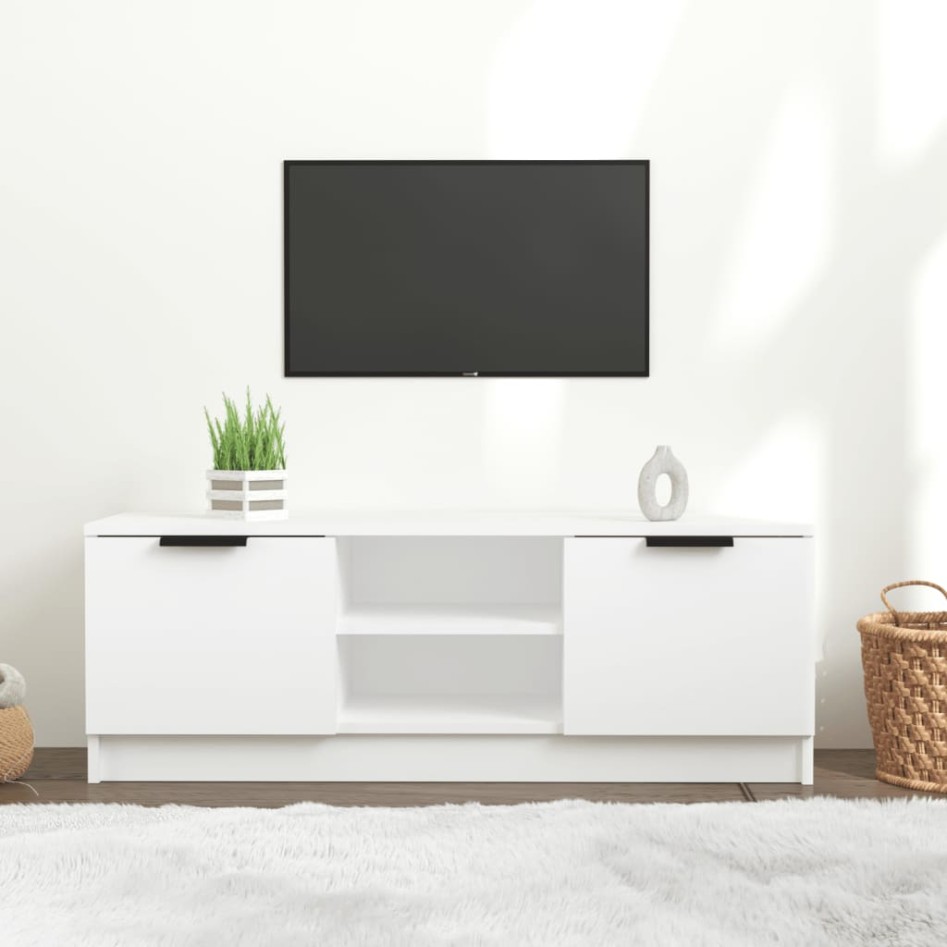 Mueble de TV madera contrachapada blanco 102x35x36,5
