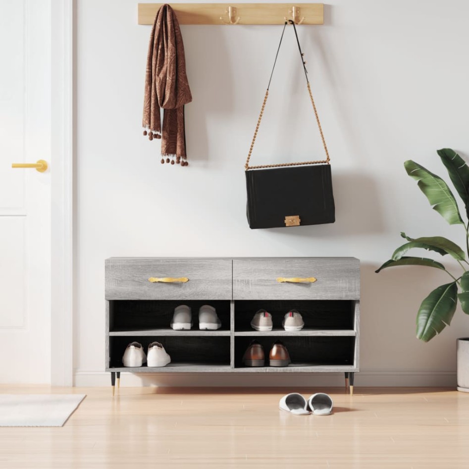 Banco zapatero madera de ingeniería gris Sonoma 102x35x55