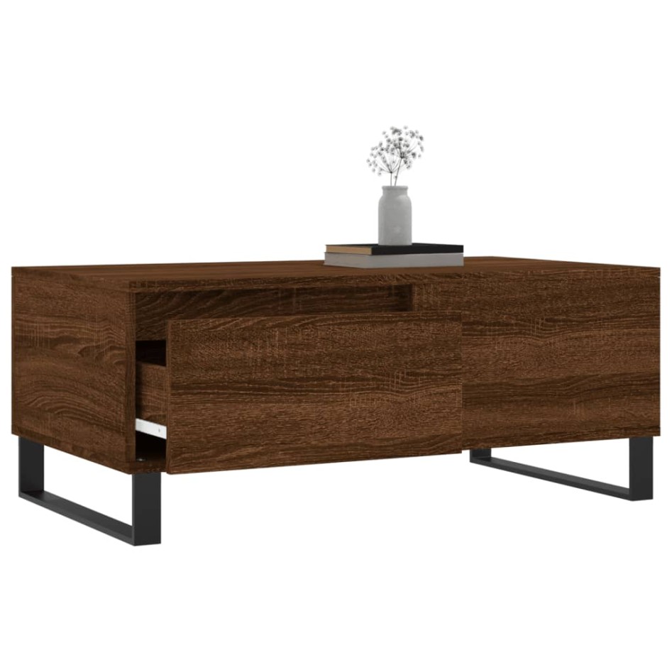 Mesa de centro madera contrachapada marrón roble 90x50x36,5