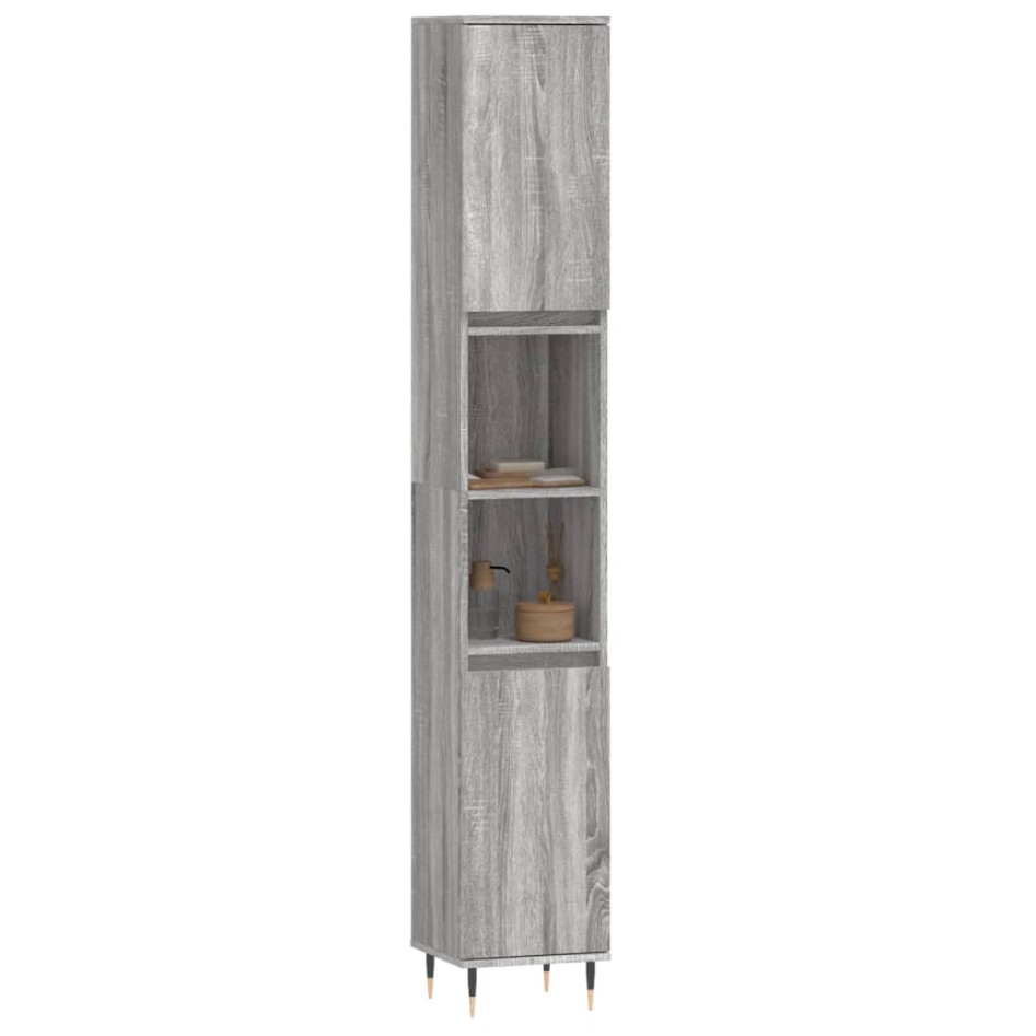 Armario de baño madera contrachapada gris Sonoma 30x30x190