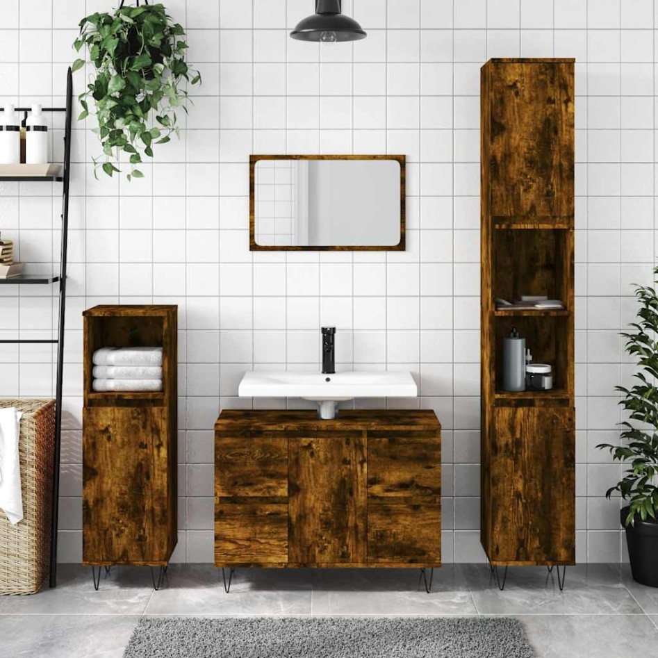 Mueble de baño madera de ingeniería roble ahumado 80x33x60