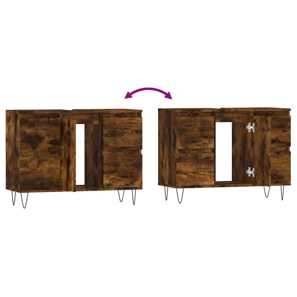 Mueble de baño madera de ingeniería roble ahumado 80x33x60