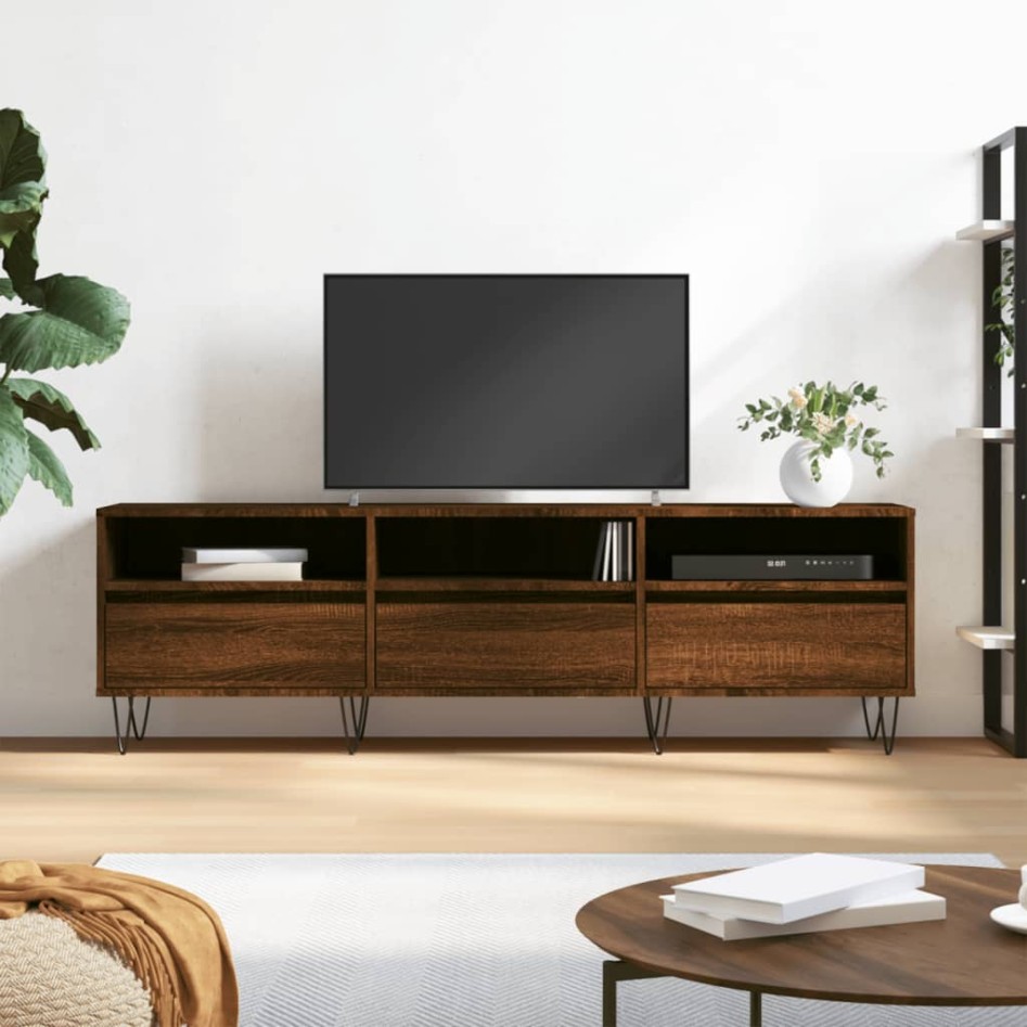 Mueble de TV madera contrachapada roble marrón 150x30x44,5