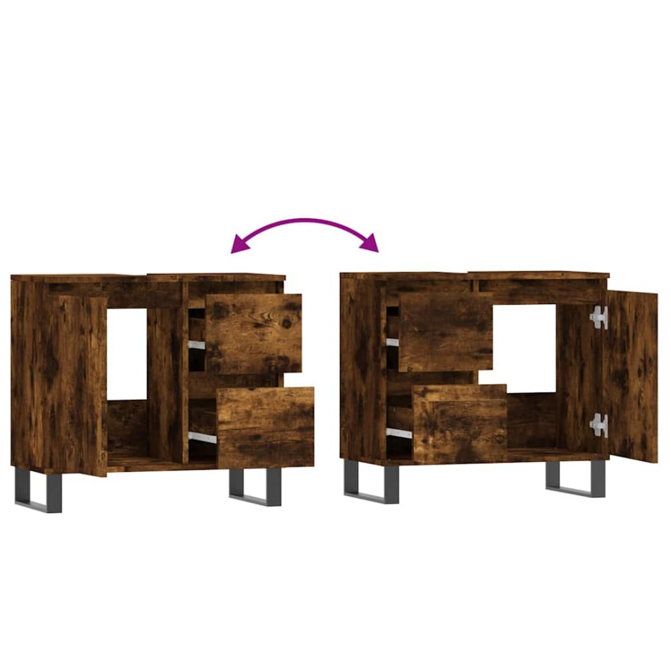 Armario de baño madera contrachapada roble ahumado 65x33x60