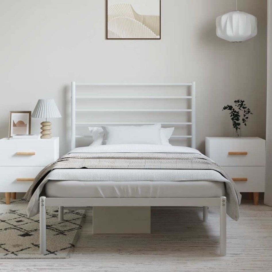 Estructura cama sin colchón con cabecero metal blanco