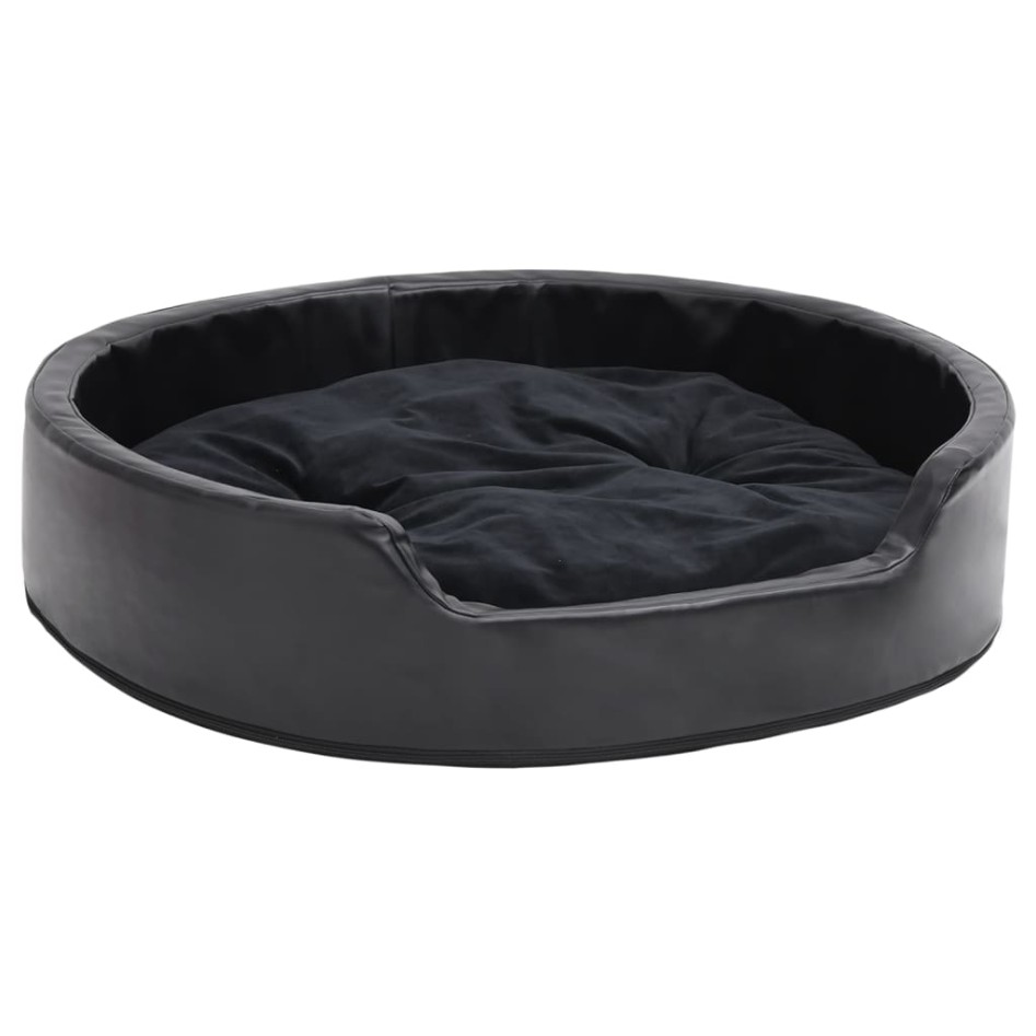 Cama para perros felpa y cuero sintético negra 79x70x19