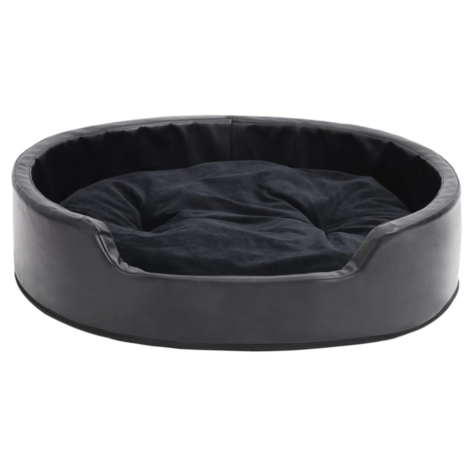 Cama para perros felpa y cuero sintético negra 79x70x19