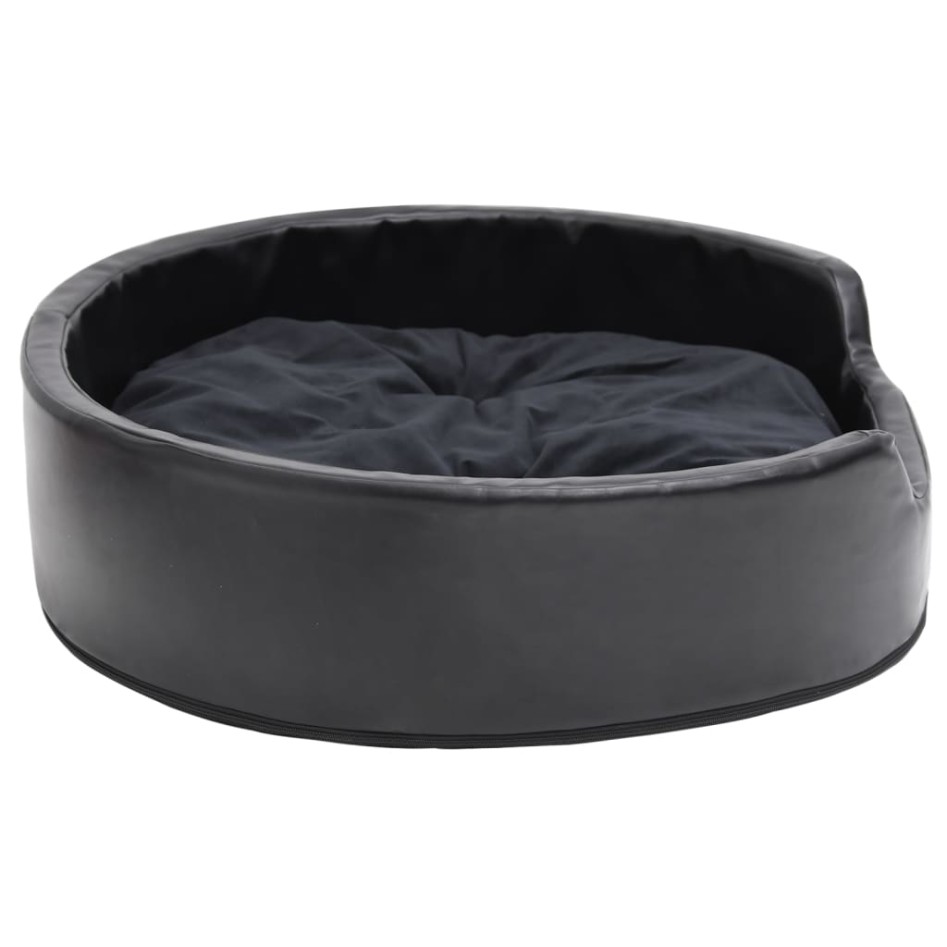Cama para perros felpa y cuero sintético negra 79x70x19