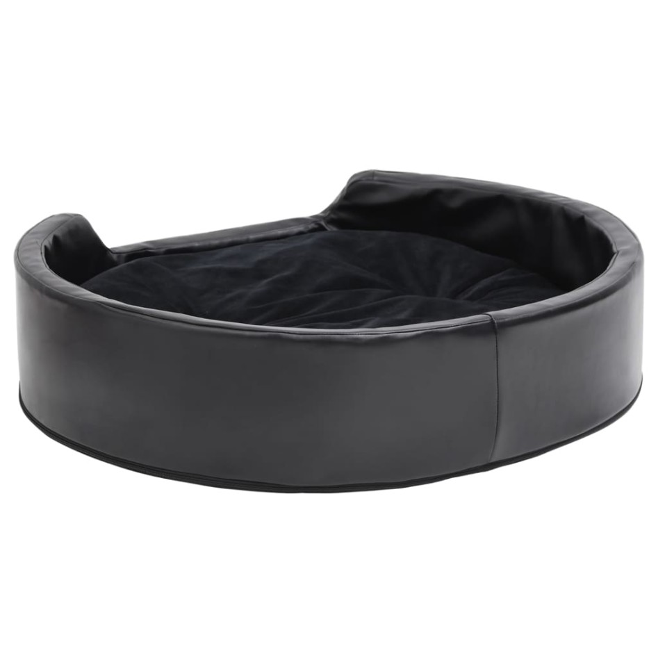 Cama para perros felpa y cuero sintético negra 79x70x19