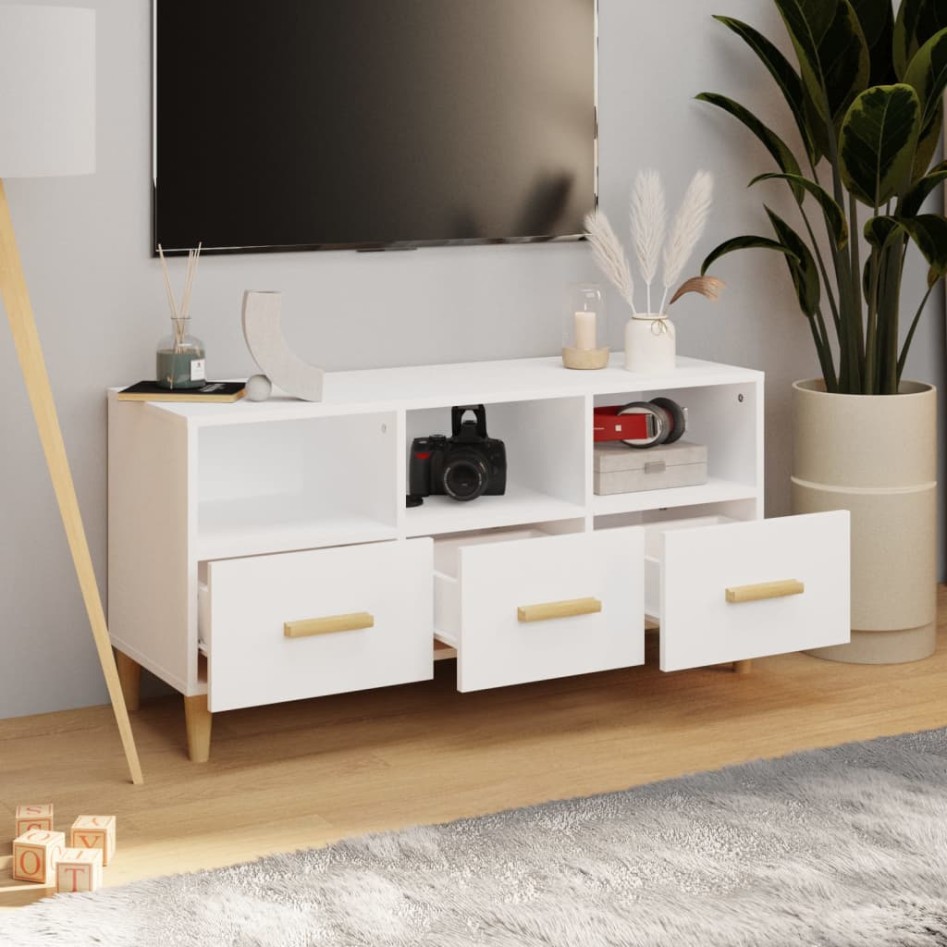 Mueble para TV madera contrachapada blanco 102x36x50