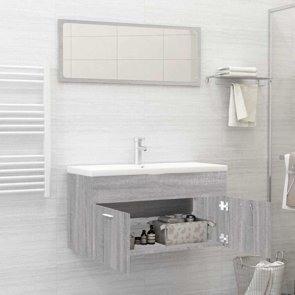 Set de muebles de baño 2 pzas madera contrachapada gris