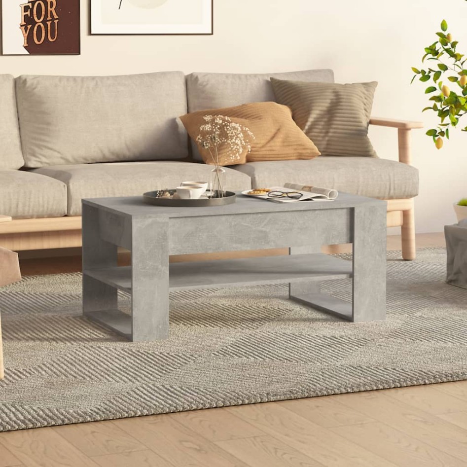Mesa de centro madera contrachapada gris hormigón 102x55x45