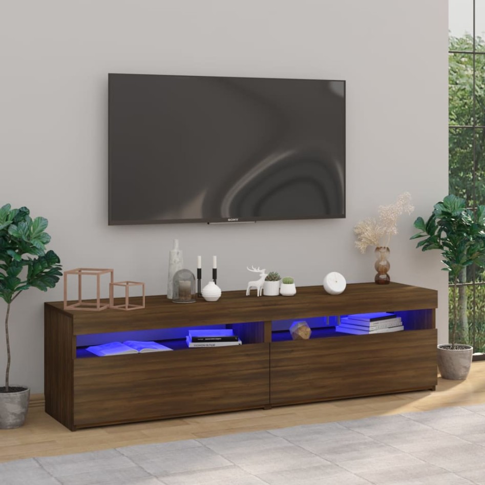 Mueble de TV con luces LED 2 uds roble marrón 75x35x40