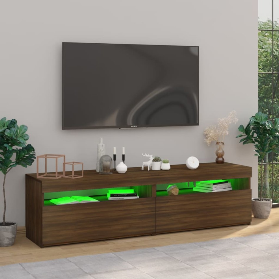 Mueble de TV con luces LED 2 uds roble marrón 75x35x40