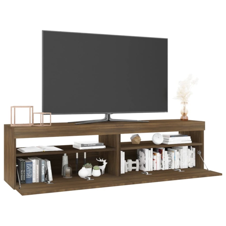 Mueble de TV con luces LED 2 uds roble marrón 75x35x40