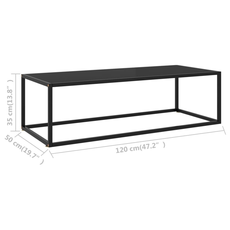 Mesa de centro negra con vidrio negro 120x50x35